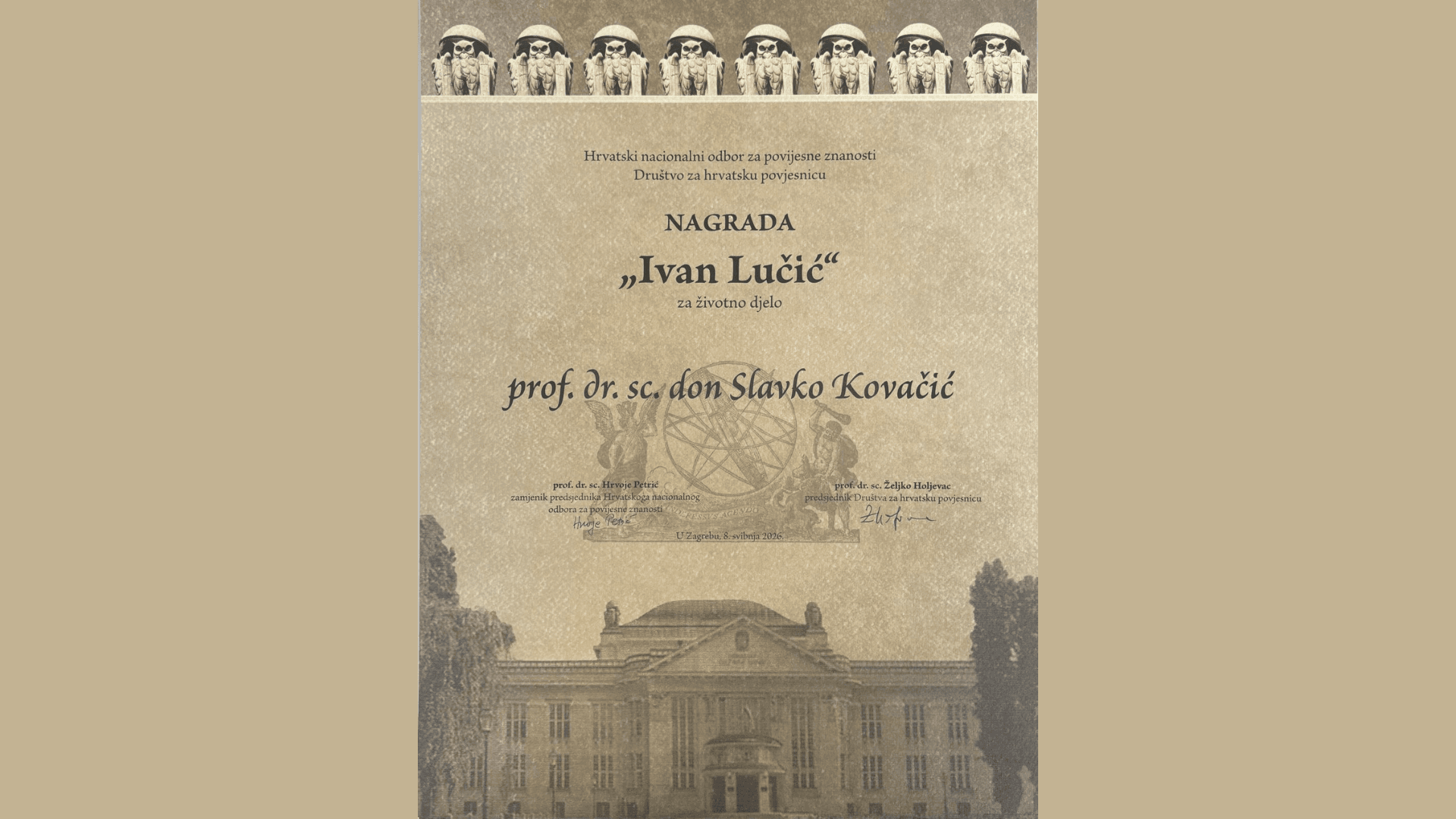 Umirovljeni sveučilišni profesor dr. don Slavko Kovačić dobitnik nagrade „Ivan Lučić“ za životno djelo