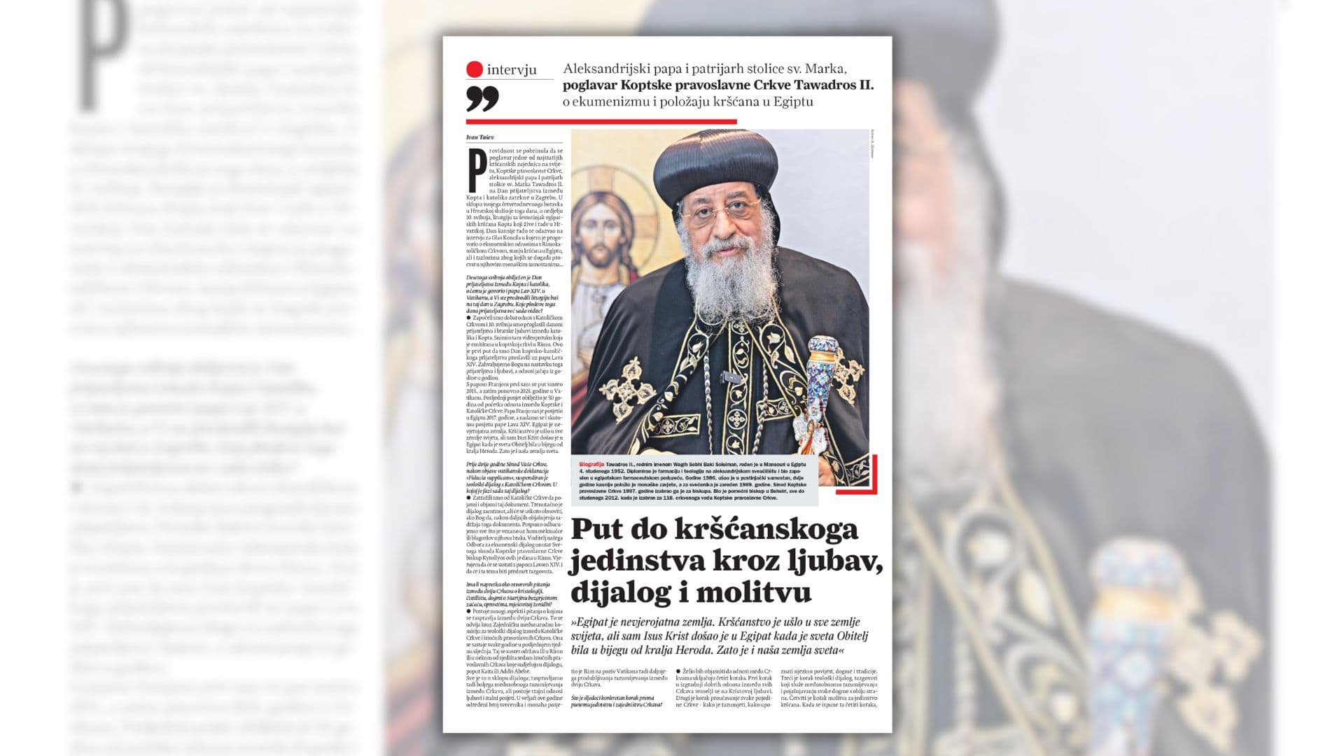 Papa Tawadros II. u intervjuu GK-u o ekumenizmu, kršćanima u Egiptu i procvatu zvanja