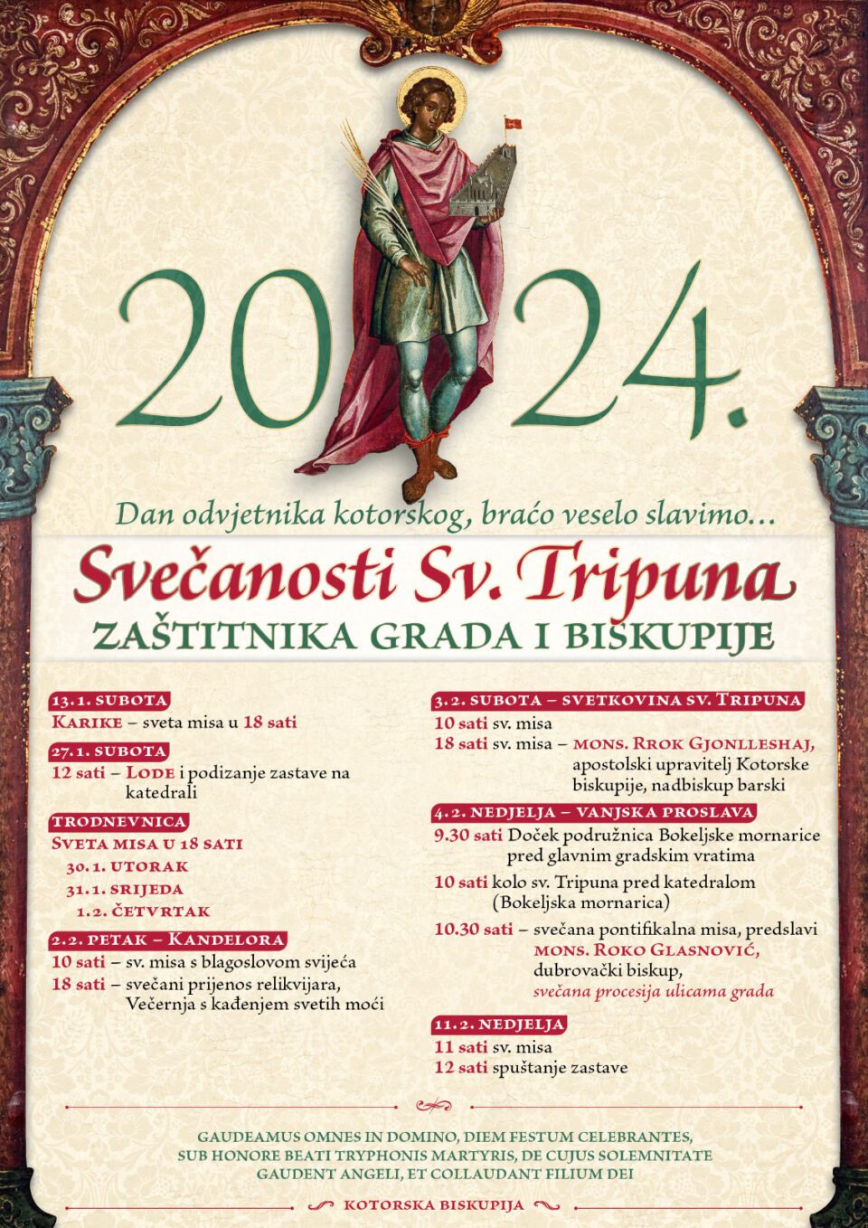Program svečanosti sv. Tripuna za 2024. godinu
