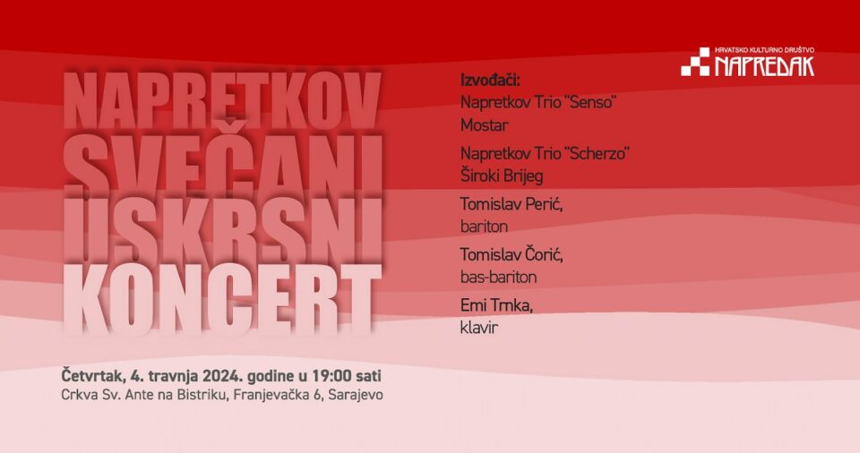 U četvrtak, 4. travnja u Sarajevu Napretkov svečani uskrsni koncert