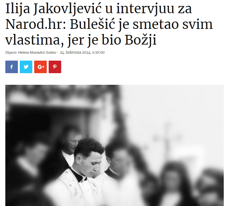 Preč. Ilija Jakovljević u intervjuu za Narod.hr: Bulešić je smetao svim vlastima, jer je bio Božji