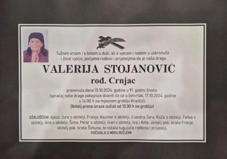 Preminula Valerija Stojanović, majka s. Zore