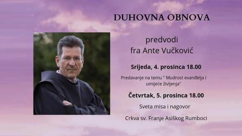 Poziv na dvodnevnu duhovnu obnovu u Župi sv. Franje Asiškog Rumboci