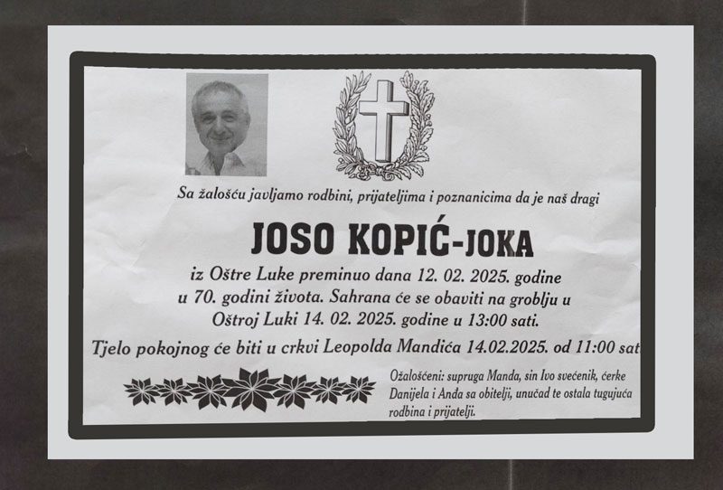 Preminuo Joso Kopić, otac vlč. Ive