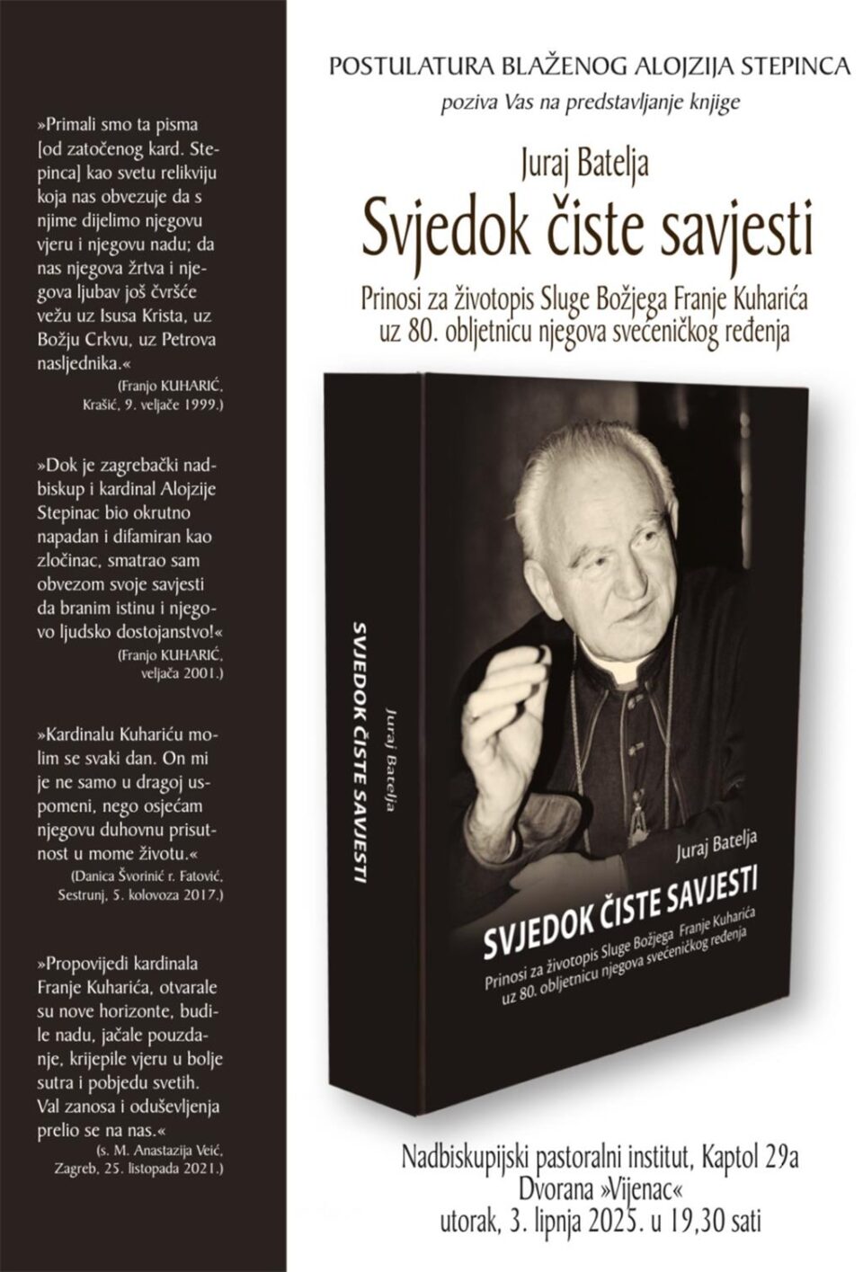 Zagrebačka nadbiskupija – Predstavljanje knjige mons. Jurja Batelje “Svjedok čiste savjesti