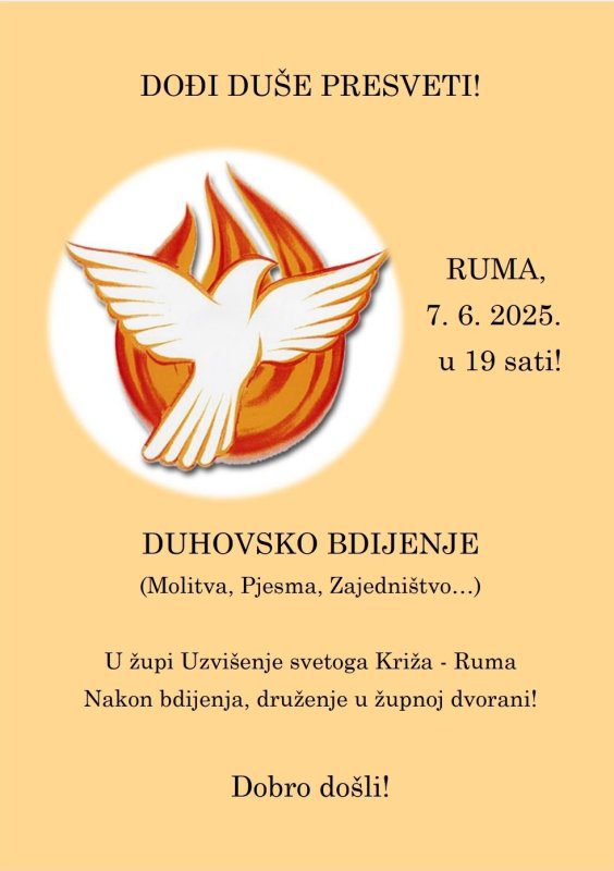 NAJAVA: DUHOVSKO BDIJENJE U RUMI